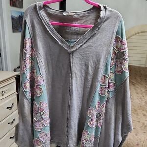 Floral Patchwork Gray and Green Women's Hoodie